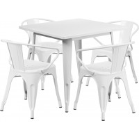 Flash Furniture ET-CT002-4-70-WH-GG 31.5" Square White Metal Indoor Table Set with 4 Arm Chairs