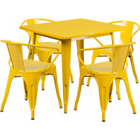 Flash Furniture ET-CT002-4-70-YL-GG 31.5" Square Yellow Metal Indoor Table Set with 4 Arm Chairs