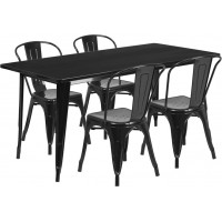 Flash Furniture ET-CT005-4-30-BK-GG 31.5" x 63" Rectangular Black Metal Indoor Table Set with 4 Stack Chairs
