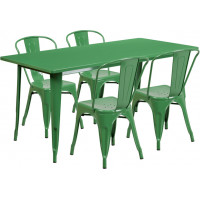 Flash Furniture ET-CT005-4-30-GN-GG 31.5" x 63" Rectangular Green Metal Indoor Table Set with 4 Stack Chairs