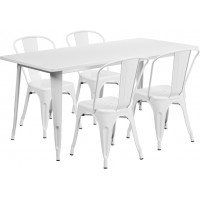 Flash Furniture ET-CT005-4-30-WH-GG 31.5" x 63" Rectangular White Metal Indoor Table Set with 4 Stack Chairs