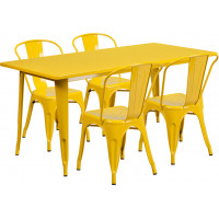 Flash Furniture ET-CT005-4-30-YL-GG 31.5" x 63" Rectangular Yellow Metal Indoor Table Set with 4 Stack Chairs