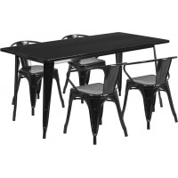 Flash Furniture ET-CT005-4-70-BK-GG 31.5" x 63" Rectangular Black Metal Indoor Table Set with 4 Arm Chairs