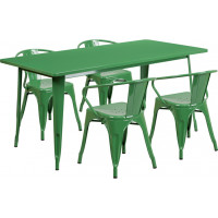 Flash Furniture ET-CT005-4-70-GN-GG 31.5" x 63" Rectangular Green Metal Indoor Table Set with 4 Arm Chairs