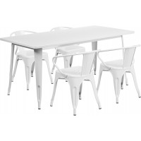 Flash Furniture ET-CT005-4-70-WH-GG 31.5" x 63" Rectangular White Metal Indoor Table Set with 4 Arm Chairs
