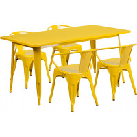 Flash Furniture ET-CT005-4-70-YL-GG 31.5" x 63" Rectangular Yellow Metal Indoor Table Set with 4 Arm Chairs