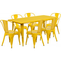 Flash Furniture ET-CT005-6-30-YL-GG 31.5" x 63" Rectangular Yellow Metal Indoor Table Set with 6 Stack Chairs