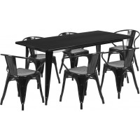 Flash Furniture ET-CT005-6-70-BK-GG 31.5" x 63" Rectangular Black Metal Indoor Table Set with 6 Arm Chairs