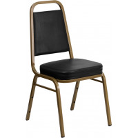 Flash Furniture HERCULES Series Trapezoidal Back Stacking Banquet Chair with Black Vinyl and 2.5'' Thick Seat - Gold Frame [FD-BHF-1-ALLGOLD-BK-GG]