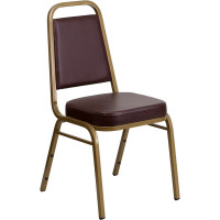 Flash Furniture HERCULES Series Trapezoidal Back Stacking Banquet Chair with Brown Vinyl and 2.5'' Thick Seat - Gold Frame FD-BHF-1-ALLGOLD-BN-GG