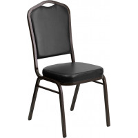 Flash Furniture HERCULES Series Crown Back Stacking Banquet Chair with Black Vinyl and 2.5'' Thick Seat - Gold Vein Frame FD-C01-GOLDVEIN-BK-VY-GG