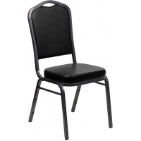 Flash Furniture HERCULES Series Crown Back Stacking Banquet Chair with Black Vinyl and 2.5'' Thick Seat - Silver Vein Frame FD-C01-SILVERVEIN-BK-VY-GG