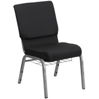 Flash Furniture HERCULES 18.5'' Wide Black Patterned Church Chair Silver Vein Frame FD-CH02185-SV-JP02-BAS-G