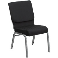 Flash Furniture HERCULES Series 18.5'' Wide Black Patterned with 4.25'' Thick Seat Stacking Church Chair - Silver Vein Frame FD-CH02185-SV-JP02-GG