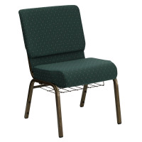 Flash Furniture HERCULES 21'' Extra Wide Hunter Green Dot Patterned Church Chair Gold Vein Frame FD-CH0221-4-GV