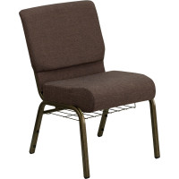 Flash Furniture HERCULES 21'' Extra Wide Brown Church Chair Gold Vein Frame FD-CH0221-4-GV-S0819-BAS-GG
