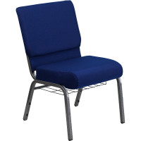 Flash Furniture HERCULES 21'' Extra Wide Navy Blue Church Chair Silver Vein Frame FD-CH0221-4-SV-NB24-BAS-GG