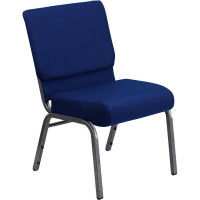 Flash Furniture HERCULES Series 21'' Extra Wide Navy Blue Stacking Church Chair with 4'' Thick Seat - Silver Vein Frame FD-CH0221-4-SV-NB24-GG