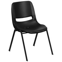 Flash Furniture Hercules Series 880 lb. Capacity Black Ergonomic Shell Stack Chair RUT-EO1-BK-GG