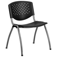 Flash Furniture Hercules Series 880 lb. Capacity Black Polypropylene Stack Chair with Titanium Frame Finish RUT-F01A-BK-GG