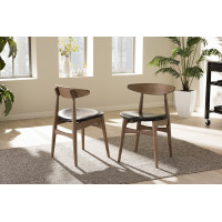 Baxton Studio Flora-French Oak-DC Edna Modern Black Faux Leather and Oak Light Brown Finishing Wood Dining Chair Set of 2