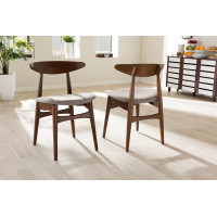 Baxton Studio Flora-Medium Oak-DC Flora Light Grey Fabric and Oak Medium Brown Finishing Wood Dining Chair Set of 2