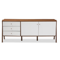 Baxton Studio FP-6780-Walnut/White Harlow Mid-century White and Walnut Wood Sideboard Storage Cabinet
