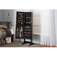 Baxton Studio GLD13316-Black Alena Black Finishing Wood Free Standing Cheval Mirror Jewelry Armoire