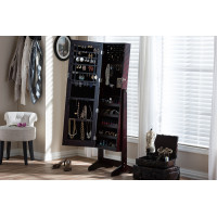Baxton Studio GLD13316-Brown Alena Brown Finishing Wood Free Standing Cheval Mirror Jewelry Armoire