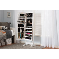 Baxton Studio GLD13316-White Alena White Finishing Wood Free Standing Cheval Mirror Jewelry Armoire