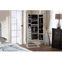 Baxton Studio GLD13358-White Vittoria Wood Square Foot Floor Standing Double Door Storage Jewelry Armoire Cabinet