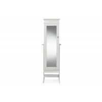 Baxton Studio GLD17047-White Bimini Crown Molding Top Free Standing Full Length Cheval Mirror Jewelry Armoire
