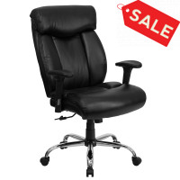 Flash Furniture HERCULES Series 350 lb. Capacity Big & Tall Black Leather Office Chair with Arms GO-1235-BK-LEA-A-GG