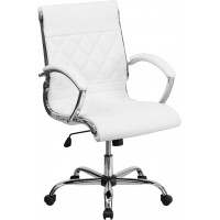 Flash Furniture Mid-Back Designer White Leather Executive Office Chair with Chrome Base GO-1297M-MID-WHITE-GG