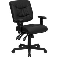 Flash Furniture Mid-Back Black Leather Multi-Functional Task Chair with Height Adjustable Arms GO-1574-BK-A-GG