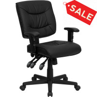 Flash Furniture Mid-Back Black Leather Multi-Functional Task Chair with Height Adjustable Arms GO-1574-BK-A-GG