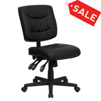 Flash Furniture Mid-Back Black Leather Multi-Functional Task Chair GO-1574-BK-GG