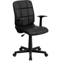 Flash Furniture Mid-Back Black Quilted Vinyl Task Chair with Nylon Arms GO-1691-1-BK-A-GG