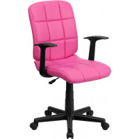 Flash Furniture Mid-Back Pink Quilted Vinyl Task Chair with Nylon Arms GO-1691-1-PINK-A-GG