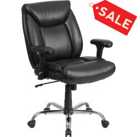 Flash Furniture GO-2073-LEA-GG Hercules Series Big & Tall Leather Task Chair with Height Adjustable Arms in Black