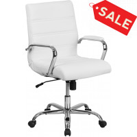 Flash Furniture GO-2286M-WH-GG Mid-Back Leather Office Chair in White