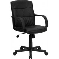 Flash Furniture Mid-Back Black Leather Office Chair with Nylon Arms GO-228S-BK-LEA-GG