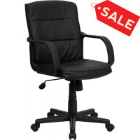 Flash Furniture Mid-Back Black Leather Office Chair with Nylon Arms GO-228S-BK-LEA-GG