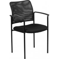 Flash Furniture GO-516-2-GG Black Mesh Comfortable Stackable Steel Side Chair with Arms