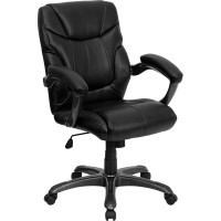 Flash Furniture Mid-Back Black Leather Overstuffed Office Chair GO-724M-MID-BK-LEA-GG