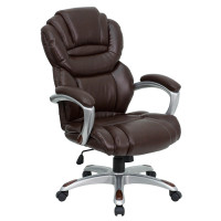 Flash Furniture High Back Brown Leather Executive Office Chair with Leather Padded Loop Arms GO-901-BN-GG
