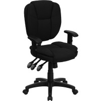 Flash Furniture Mid-Back Black Fabric Multi-Functional Ergonomic Task Chair with Arms GO-930F-BK-ARMS-GG