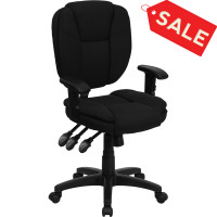 Flash Furniture Mid-Back Black Fabric Multi-Functional Ergonomic Task Chair with Arms GO-930F-BK-ARMS-GG