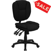 Flash Furniture Mid-Back Black Fabric Multi-Functional Ergonomic Task Chair GO-930F-BK-GG