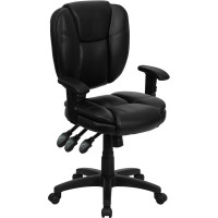 Flash Furniture Mid-Back Black Leather Multi-Functional Ergonomic Task Chair with Arms GO-930F-BK-LEA-ARMS-GG